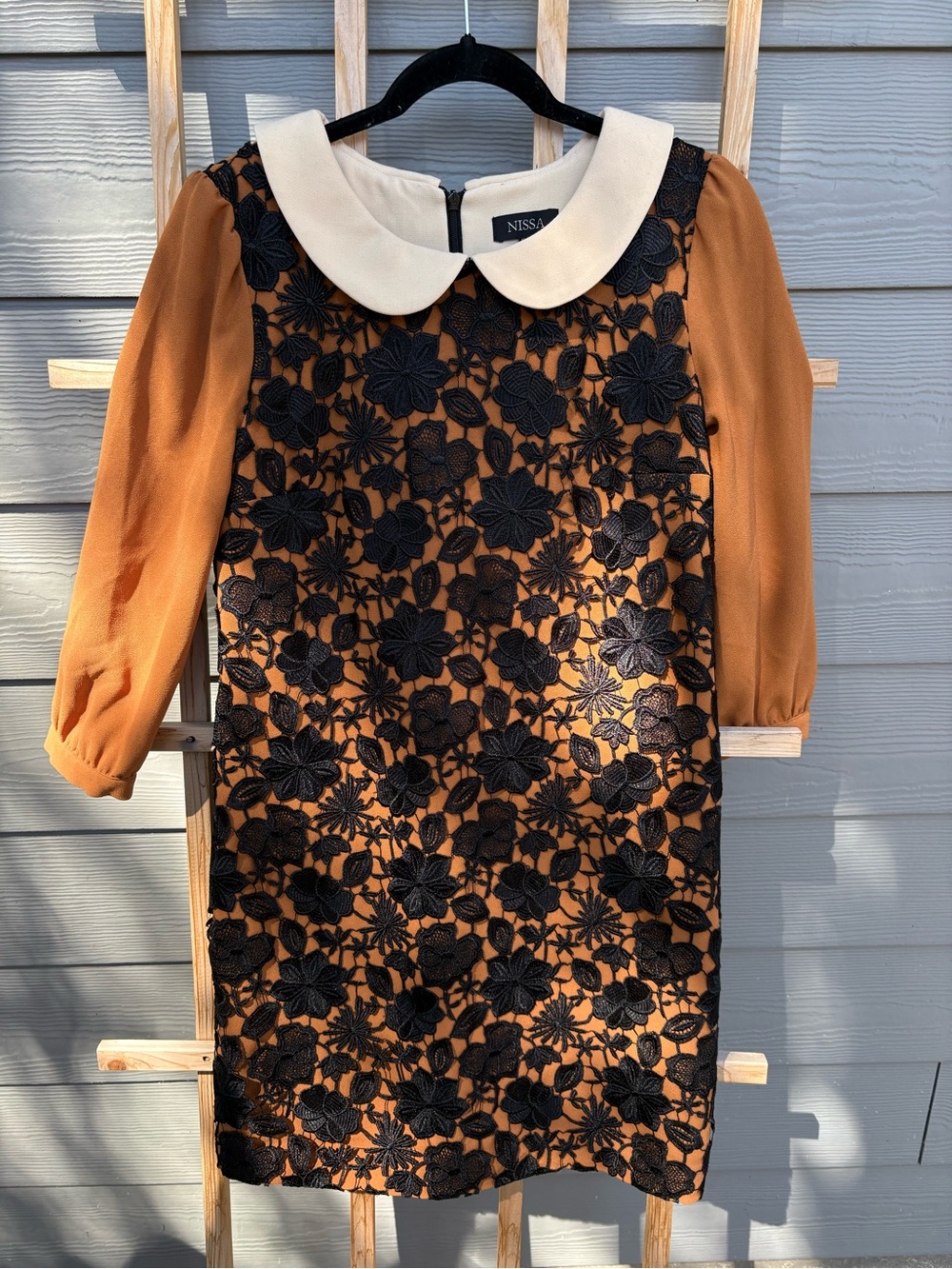 Nissa Mustard Lace Overlay Dress with Peter Pan Collar WhimsyGoth